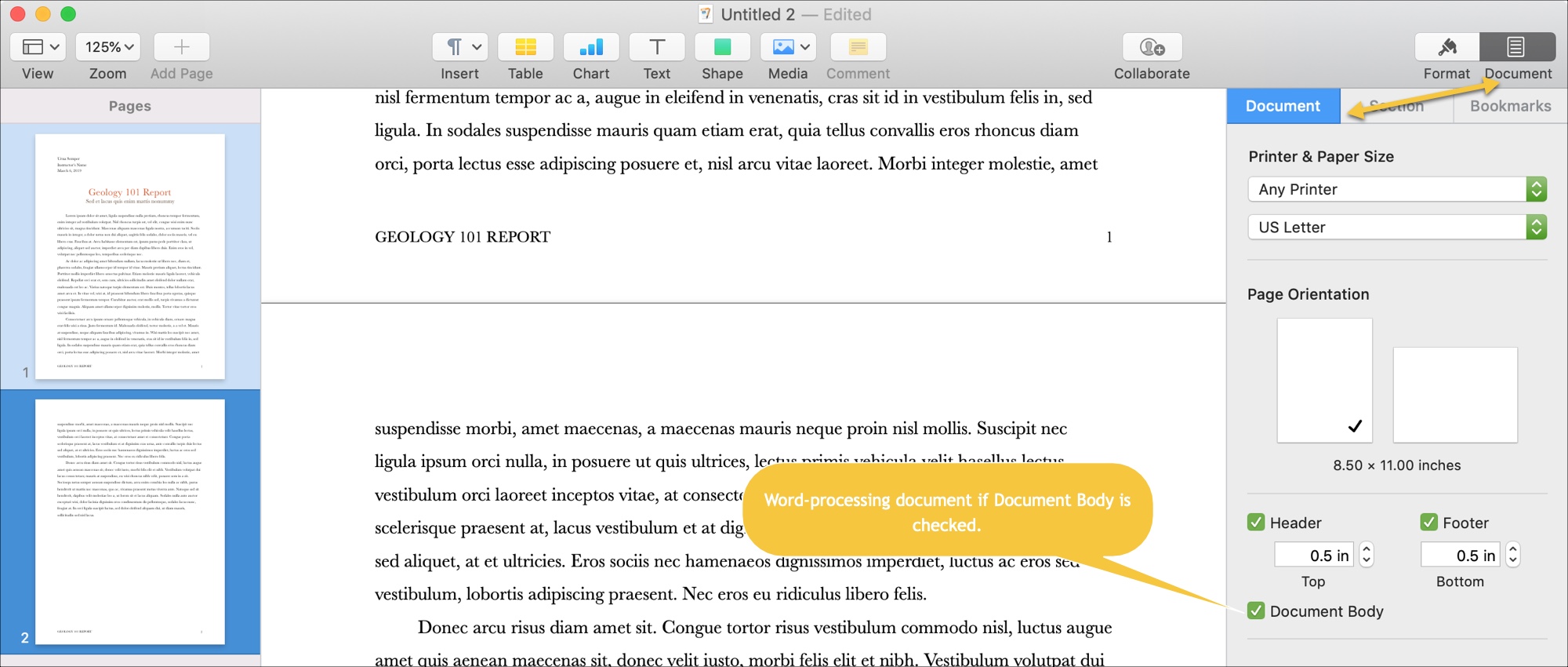 set first page on page numbers for word mac